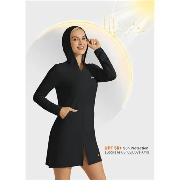 Women's UPF 50+ Beach Cover Up Sun Protection Hoodie Long Jacket SPF Swim